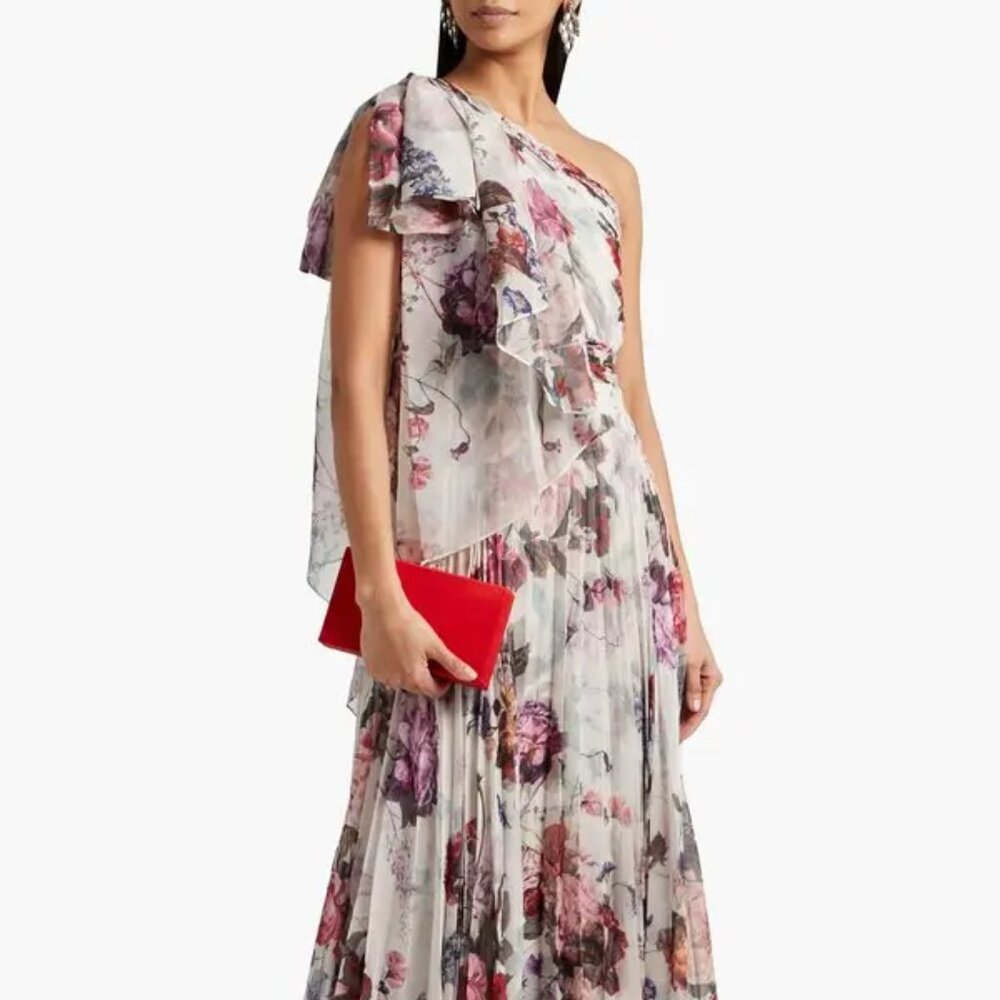one-shoulder pleated gown - ivory